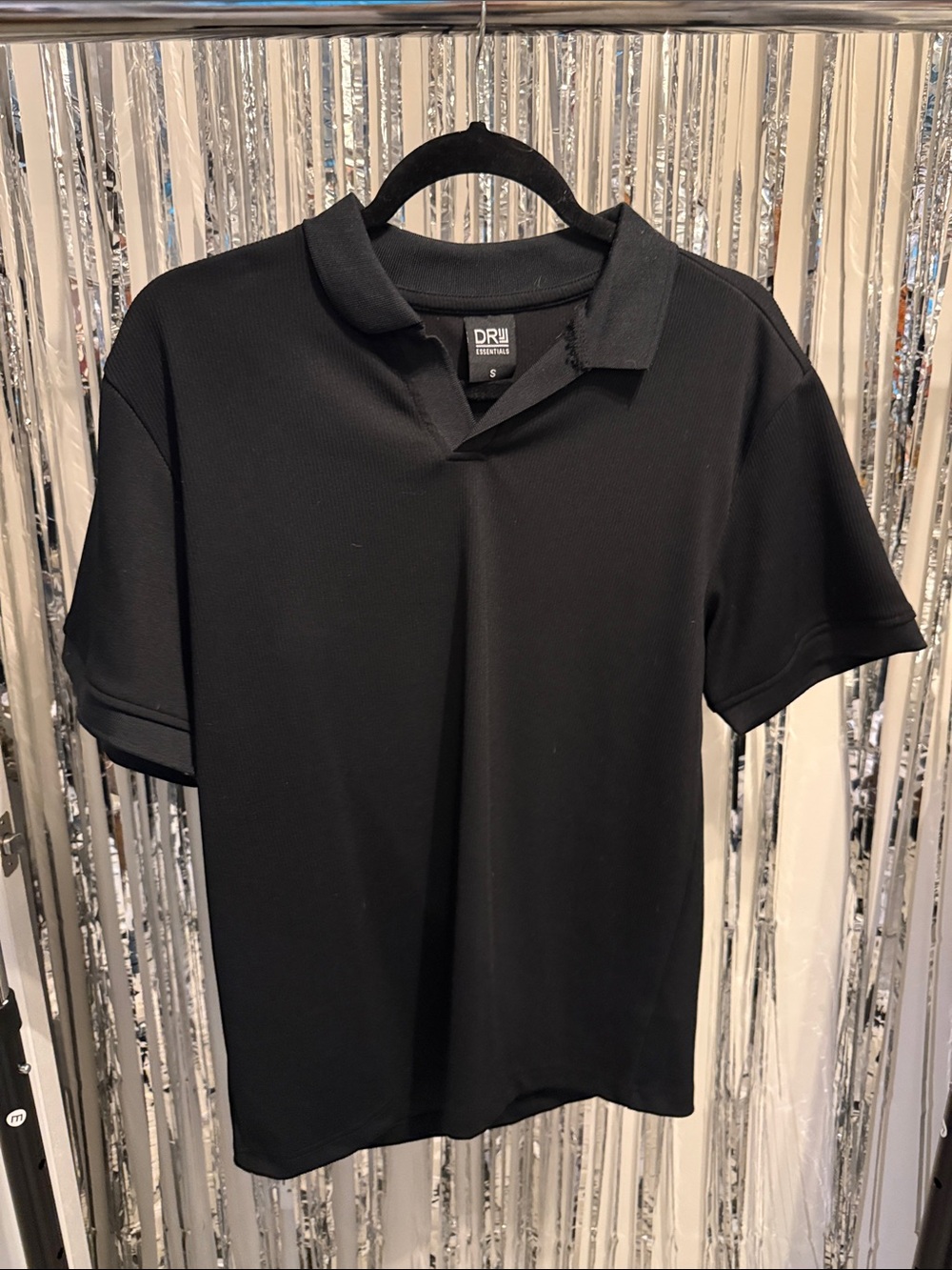 Essentials Black Short-Sleeve Ribbed Polo